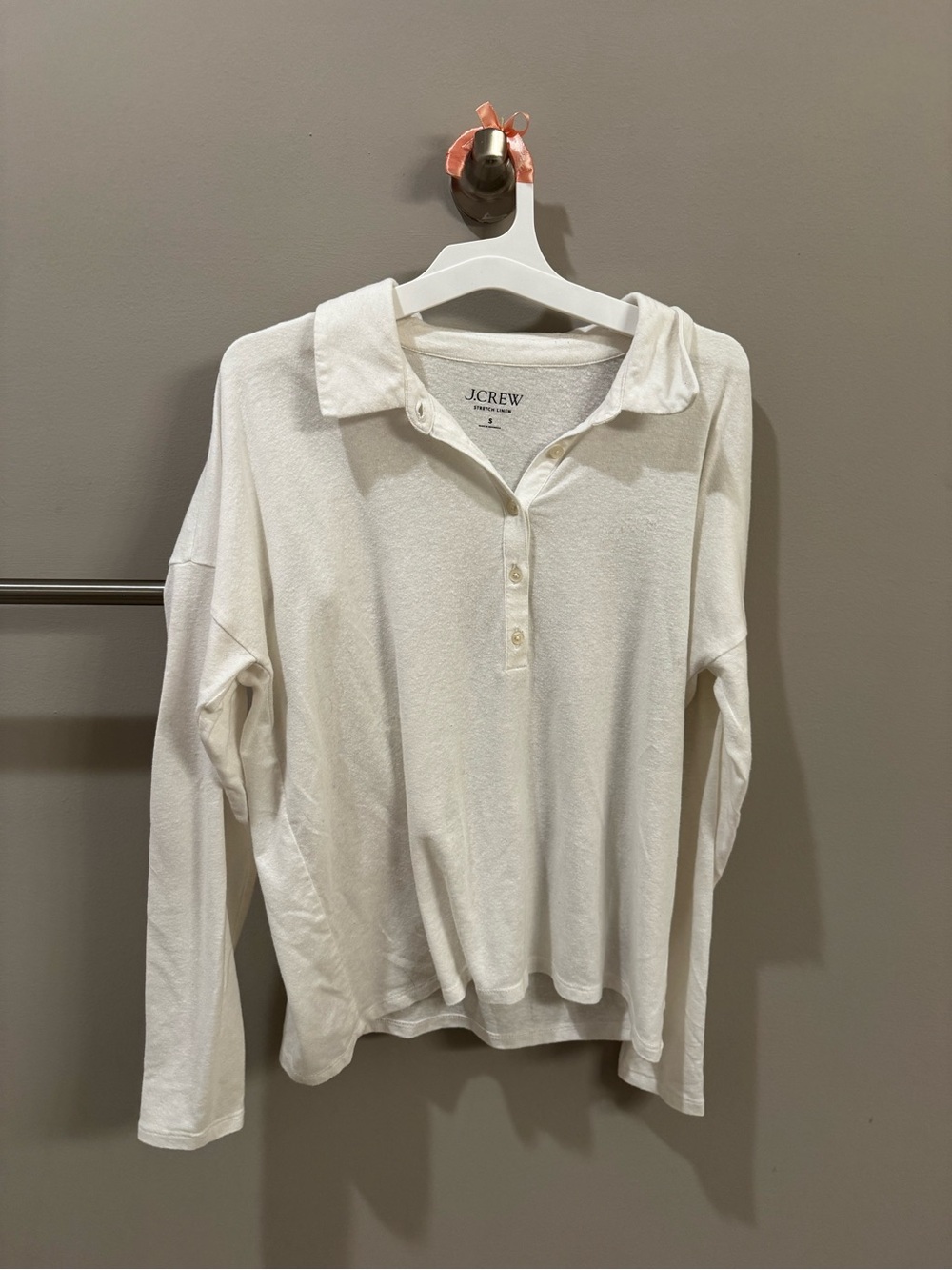 J.Crew White Linen Long Sleeve Polo Top